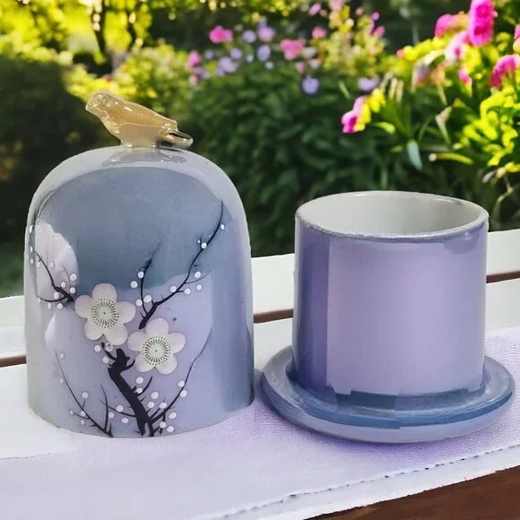 Blue Lusterware Dome Cigarette Holder Rare Art Deco Noritake Moriage Japan 1920s - Picture 3 of 16